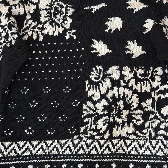 Marshall Field's Vintage Floral Intarsia Sweater Sz L Black White Cotton Blend - Picture 8 of 13